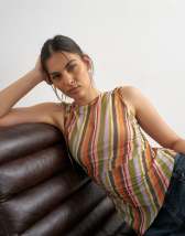 Topshop stripe ruched drawcord tank in orange