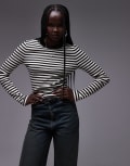 [Topshop] Topshop stripe scoop neck long sleeve top in monochrome-Black S MONOCHROME