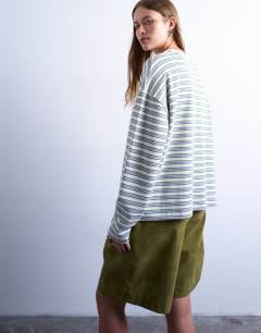 Model wearing Stripe skater tee in ecru