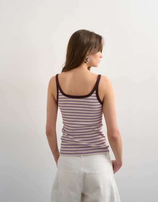 Topshop stripe skinny strap scoop ribbed tank top in lilac, 2 of 4