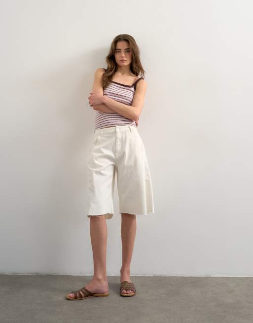 Topshop stripe skinny strap scoop ribbed tank top in lilac, 3 of 4