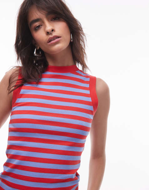Topshop stripe slim tank in red - view 1