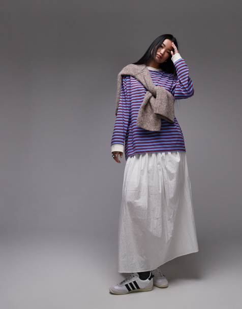 Topshop stripe slouchy long sleeve crew in burgundy - view 1