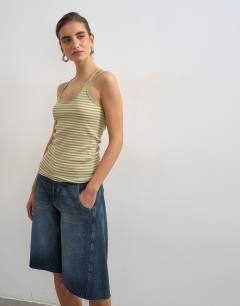 Stripe spaghetti strap scoop racer vest in pink and green