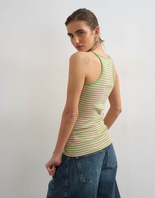 Topshop stripe spaghetti strap scoop racer vest in pink and green, 4 of 4