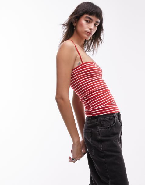 Topshop stripe spaghetti strap tube top in red - view 1