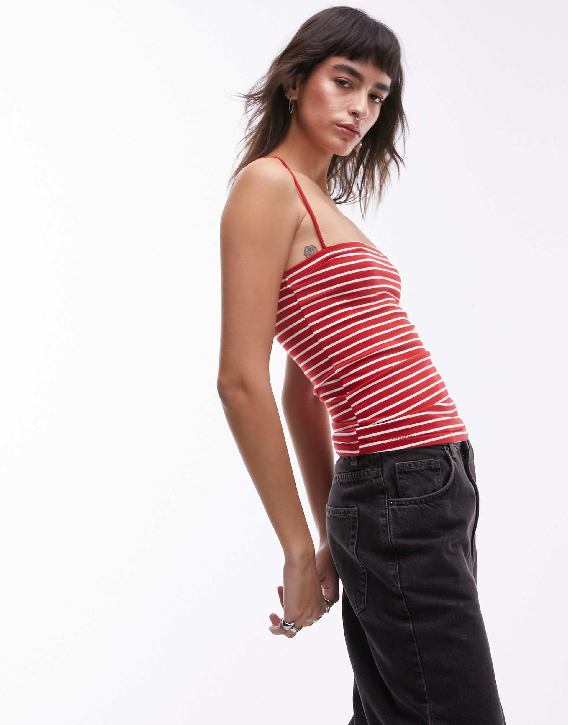 topshop stripe spaghetti strap tube top in red