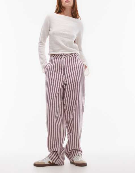 Topshop stripe straight leg trouser in multi - view 1