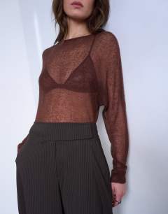 Model wearing Stripe tailored barrel leg trouser