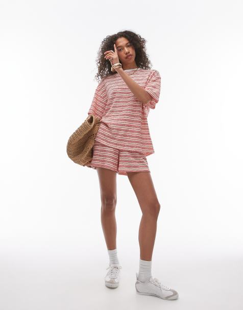 Topshop stripe textured beach tee in red - view 1