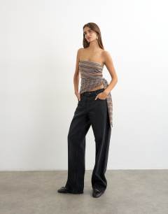 Model wearing Stripe tie detail bandeau top brown