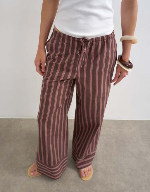 Topshop stripe tie waist wide leg trouser in brown and pink, 5 of 5
