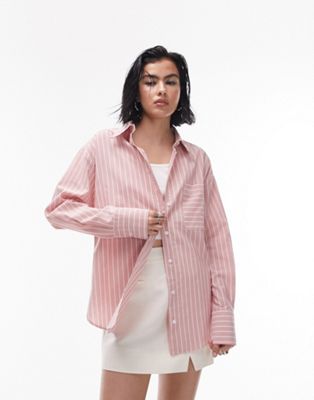Topshop stripe tuck shirt in pink