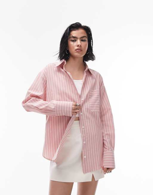 Topshop stripe tuck shirt in pink