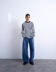 Stripe tuck waist tee in blue & white