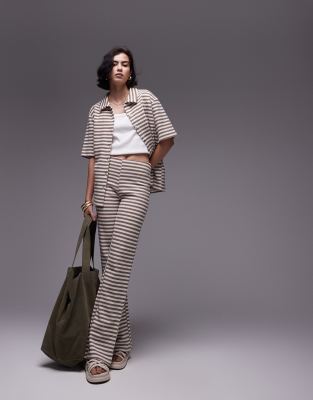 Topshop Stripe Wide Leg Pants In Neutral - Part Of A Set