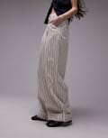 [Topshop] Topshop stripe wide leg turn back hem pants in ecru-White 6 Ecru