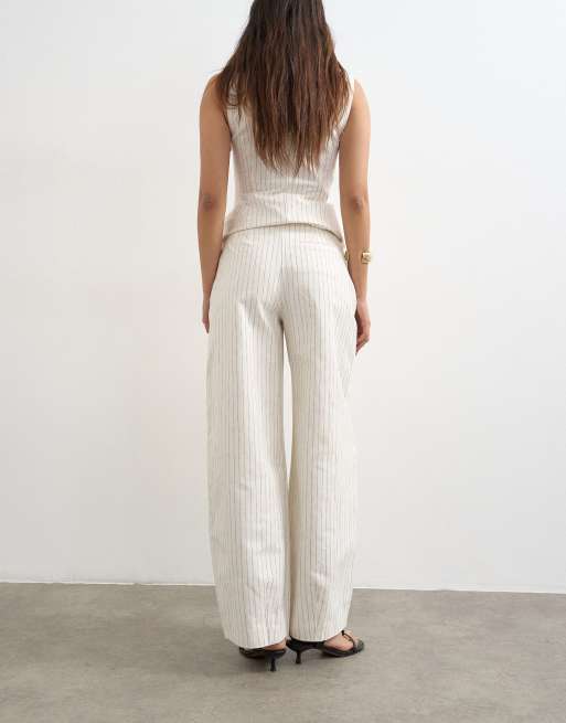 Topshop striped barrel pants in white (part of a set), 4 of 5