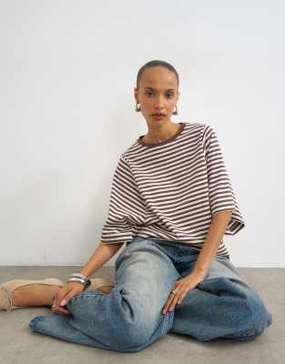 Topshop Striped Batwing Sleeve T-shirt In Multi