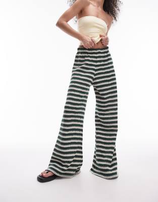 Topshop Striped Beach Straight Leg Pants In Green