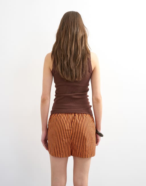Topshop striped boxer shorts in orange, 5 of 5