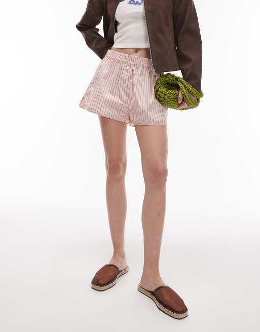 Topshop striped boxer shorts in pink, 2 of 5