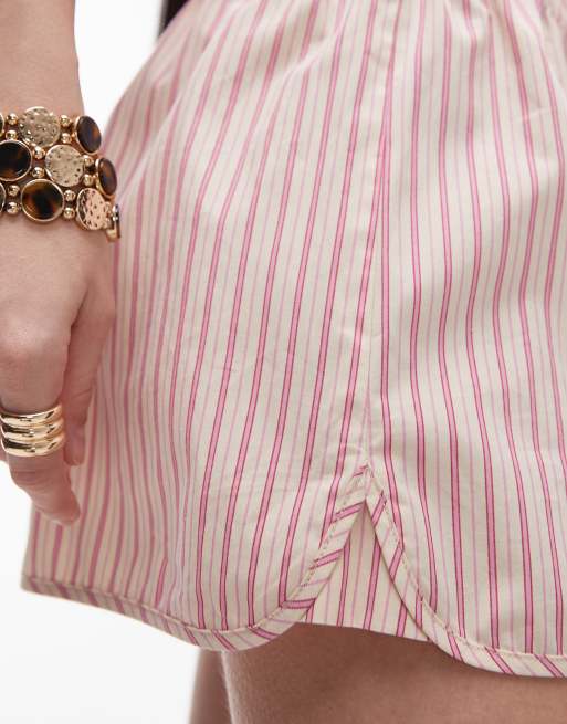 Topshop striped boxer shorts in pink, 4 of 5