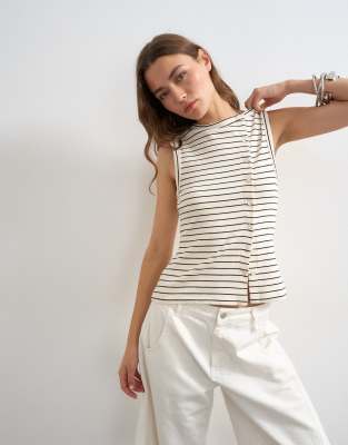 Topshop Striped Button Up Tank Top In Multi