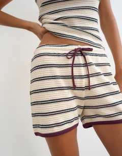 Model wearing Striped co-ord short in cream