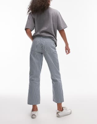 TOPSHOP STRIPED CROPPED MID RISE STRAIGHT LEG PANTS 