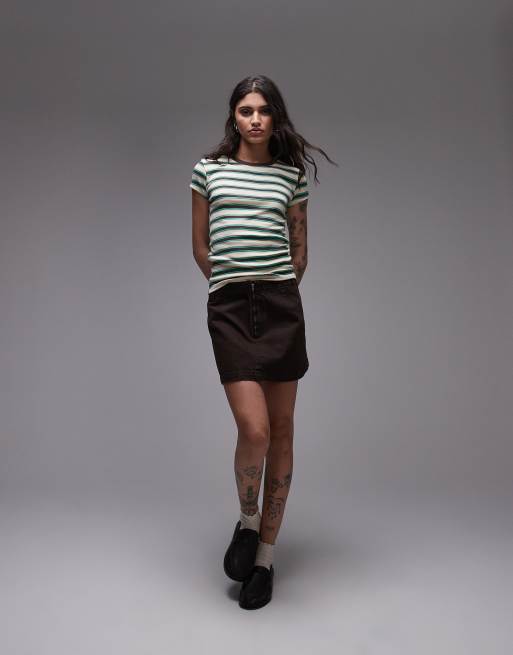 Topshop striped everyday tee in brown