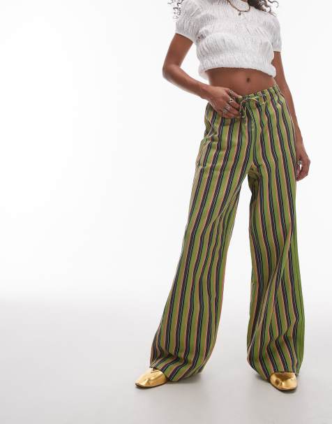 Topshop striped linen pants in multi - view 1