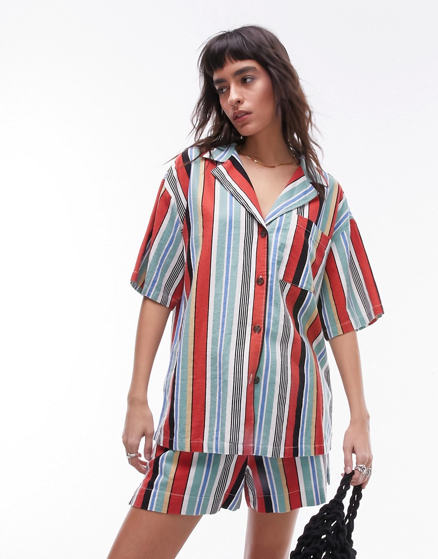 Topshop Striped Linen Shirt In Multi - Part Of A Set
