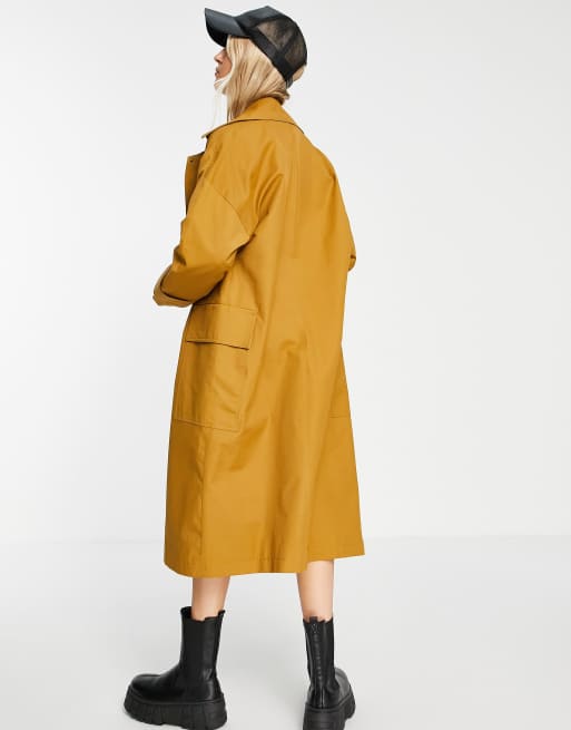 Topshop striped lining trench coat in tobacco