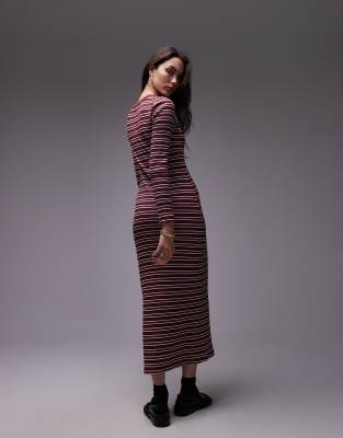 topshop burgundy dress Rent Topshop Cut Out Waist Floral Print Tiered Occasion Midi Dress In  Burgundy main image 0