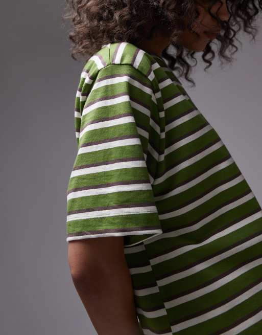 Topshop striped premium basic short sleeve tee in green