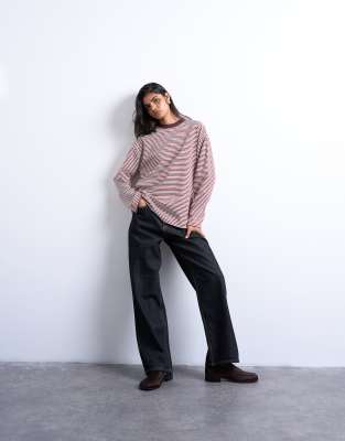 Topshop Striped Premium Interlock Long Sleeve Skater Tee In Multi