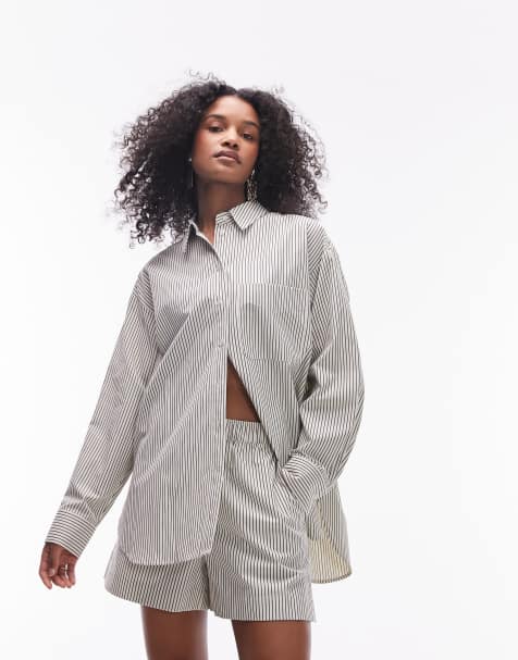 Topshop striped shirt in multi - part of a set - view 1