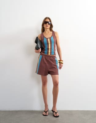 Striped shorts co-ord in chocolate