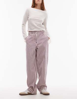 Topshop Striped Straight Leg Pants In Multi