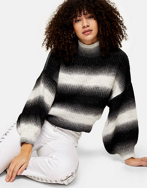 Topshop striped sweater in black & white heather