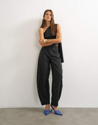 Topshop Striped Tailored Pleat Detail Low Rise Pants In Black