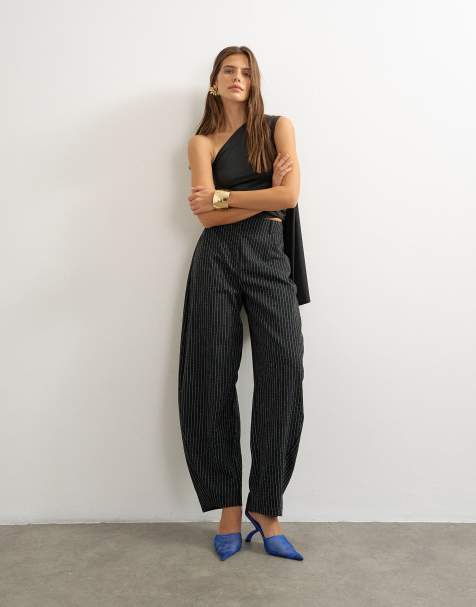 Topshop striped tailored pleat detail low rise pants in black - part of a set - view 1
