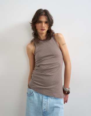 Topshop Striped Tank In Brown