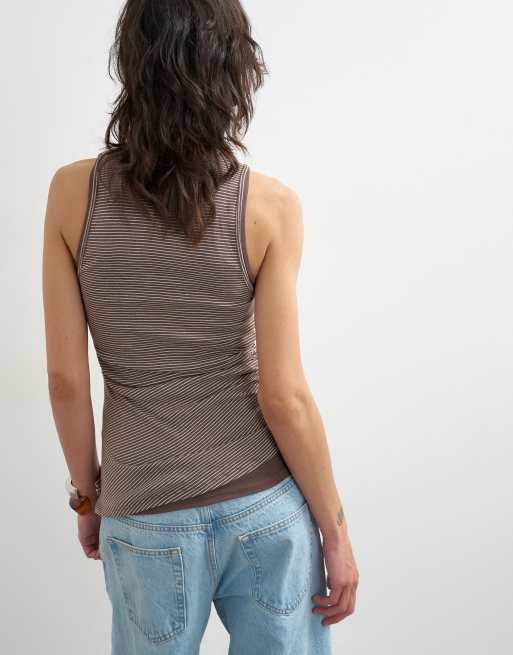 Topshop striped tank in chocolate, 3 of 4