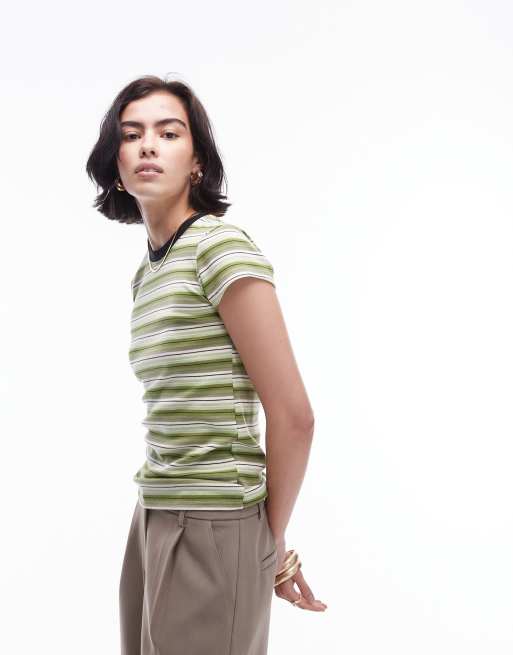 Topshop striped tee in green 