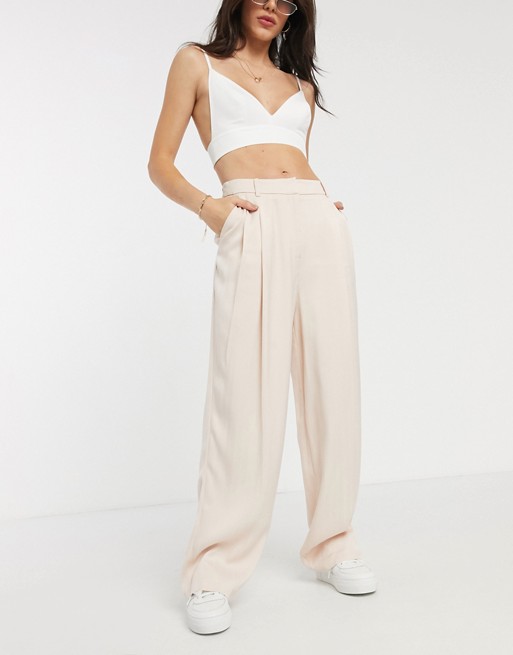 Topshop striped wide leg tailored trouser co-ord in blush pink