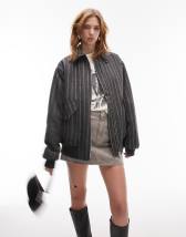 Topshop reversible collared nylon bomber jacket with stripe in