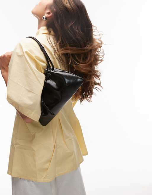 Topshop – Stroll – Geraffte Schultertasche in Schwarz mit Kordelzug, 3 von 4