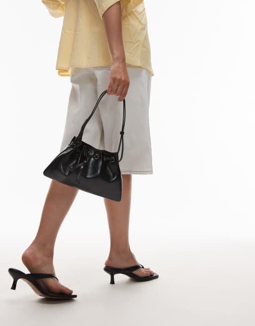 Topshop - Stroll - Gerimpelde schoudertas met trekkoord in zwart, 2 van 4